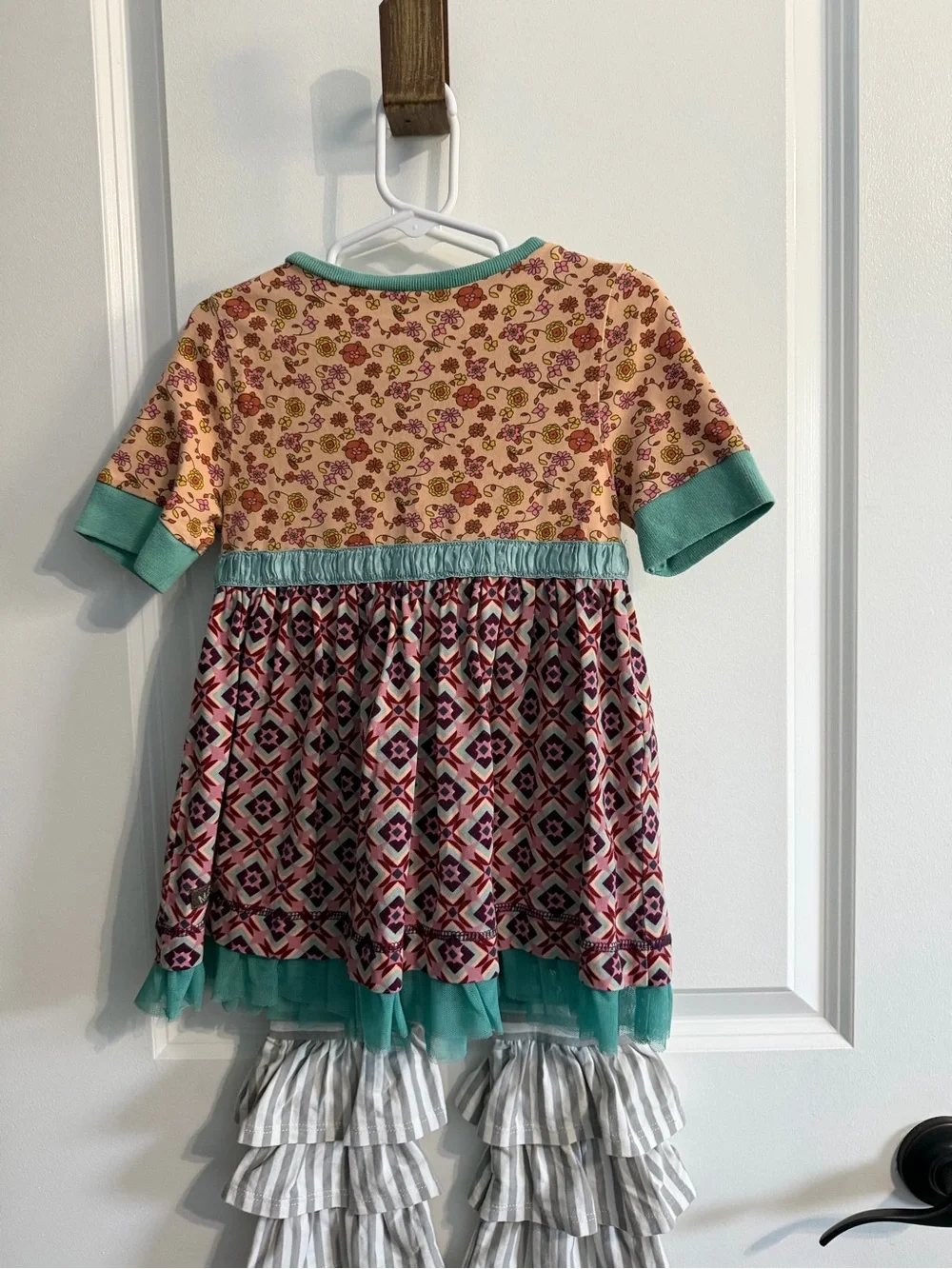 Matilda Jane Girls Floral & Geometric Layered Dress with Ruffle Leggings